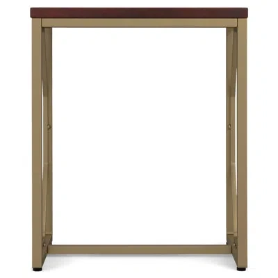 Simpli Home Selma 20"w Solid Mango Wood Contemporary End Table With Open Metal Base And Diamond Detail In Cognac Top,antique Gold Base