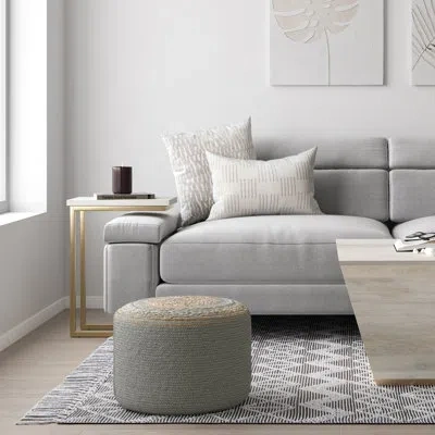 Simpli Home Serena 18"w Handcrafted Jute And Cotton Round Braided Pouf In Dove Gray Jute