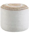 Simpli Home Serena Boho Round Braided Pouf In White