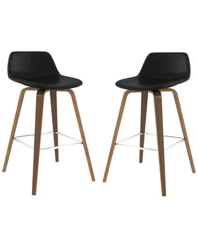 Simpli Home Set Of 2 Randolph Mid Century Modern 28in Bentwood Counter/ Bar  Height Stools In Black