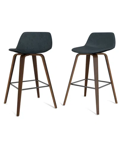 Simpli Home Set Of 2 Randolph Mid Century Modern 28in Bentwood Counter/ Bar  Height Stools In Blue