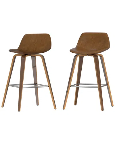 Simpli Home Set Of 2 Randolph Mid Century Modern 28in Bentwood Counter/ Bar  Height Stools In Brown