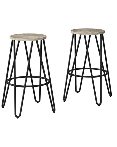 Simpli Home Set Of 2 Simeon Industrial Metal 26in Metal Counter Height Stools  With Wood Seat In Brown