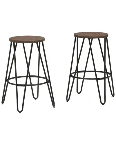 Simpli Home Set Of 2 Simeon Industrial Metal 26in Metal Counter Height Stools  With Wood Seat In Brown