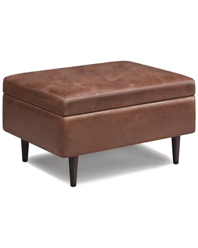 Simpli Home Shay 34in Mid Century Modern Small Rectangle Coffee Table Storage  Ottoman In Brown