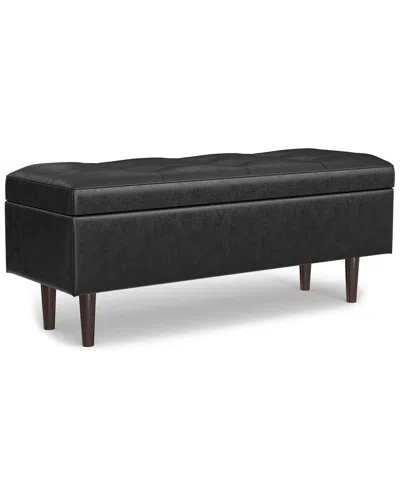 Simpli Home Shay 48in Mid Century Modern Rectangular Storage Ottoman In Black