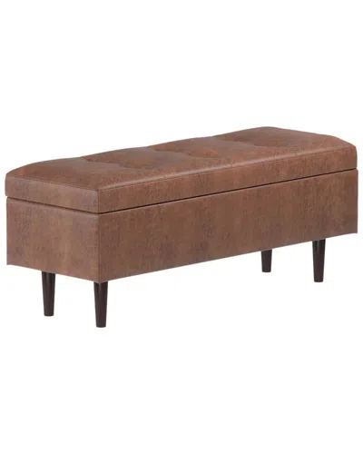 Simpli Home Shay 48in Mid Century Modern Rectangular Storage Ottoman In Brown