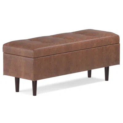 Simpli Home Shay 48"w Upholstered Vegan Leather Mid-century Modern Rectangular Lift-top Coffee Table Storage Ott In Distressed Saddle Brown