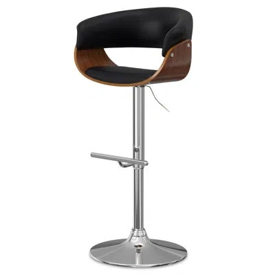 Simpli Home Sheldon Adjustable Swivel Upholstered Mid-century Modern Bar Stool With Chrome Base In Black