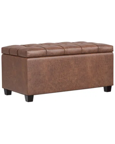 Simpli Home Sienna 33in Transitional Rectangle Storage Ottoman Bench In Brown