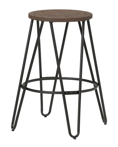 Simpli Home Simeon Industrial Metal 24in Metal Counter Height Stool With Wood  Seat In Brown