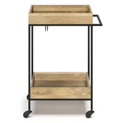 Simpli Home Simons Solid Mango Wood 24 Inch Bar Cart In Natural In Beige