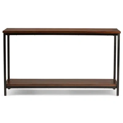 Simpli Home Skyler 54"w Solid Mango Wood Industrial Storage Console Table With Large Open Shelf And Metal Base In Dark Cognac Brown
