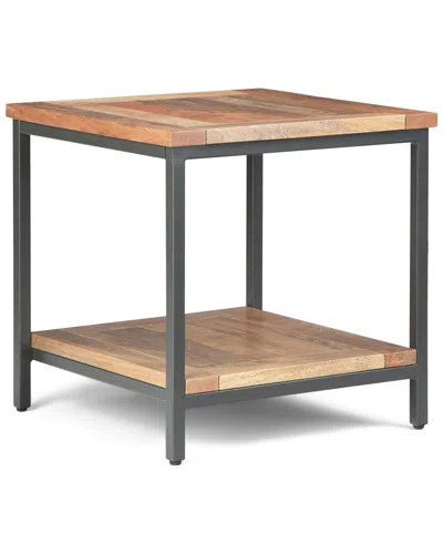 Simpli Home Skyler Solid Mango Wood & Metal 22in Square Industrial End Table In Brown