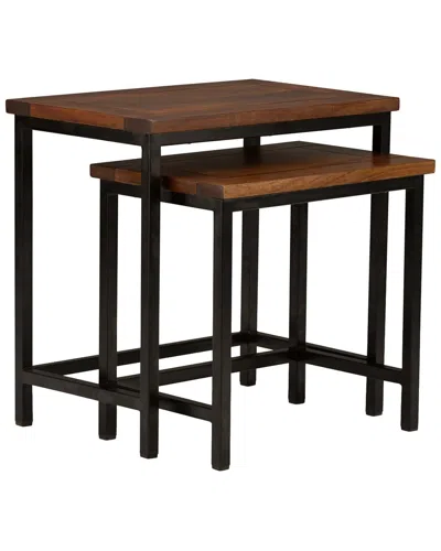 Simpli Home Skyler Solid Mango Wood & Metal 25in Rectangle Industrial Nesting  2pc Side Table In Brown