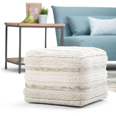 Simpli Home Sommer 18"w Handcrafted Cotton Square Pouf In Natural Cotton,polystyrene Filling
