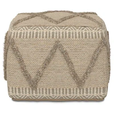 Simpli Home Sweeney 18"w Square Handcrafted Pouf In Brown Wool