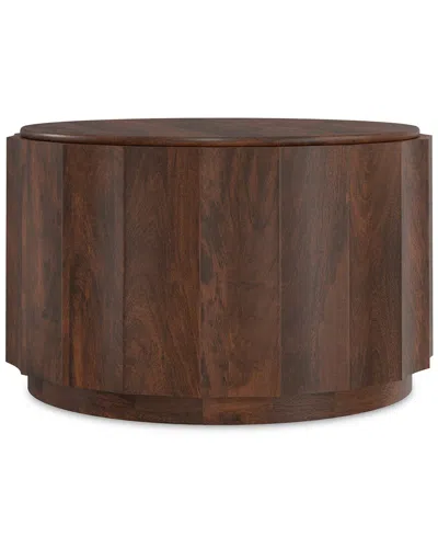 Simpli Home Trenton Solid Mango Wood 32in Round Contemporary Coffee Table In Brown