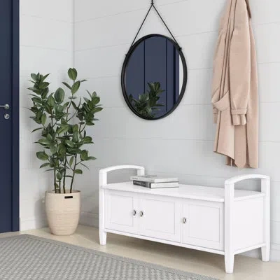 Simpli Home Warm Shaker 44"w Solid Wood Transitional Storage Bench With Lift-up Lid And Shaker-style Panels In White