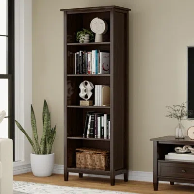 Simpli Home Warm Shaker 72"h Solid Wood Transitional 5-shelf Bookshelf With Adjustable Shelves And Tapered Legs In Black