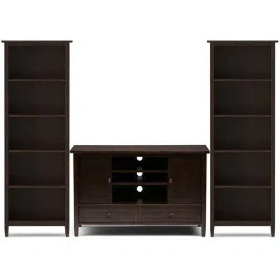 Simpli Home Warm Shaker Solid Wood Transitional 47 Inch Wide Tv Stand With Two 26 Inch Wide Bookcases (set Of 3) In Tobacco Brown