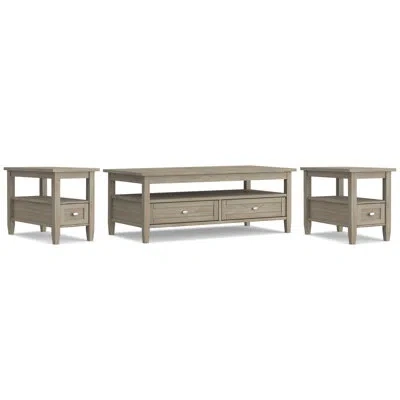 Simpli Home Warm Shaker Solid Wood Transitional 48 Inch Wide Coffee Table With 2 14 Inch Wide End Tables (set Of In Distressed Gray