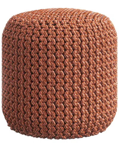 Simpli Home Wynne Boho Round Knitted Outdoor/ Indoor Pouf In Brown