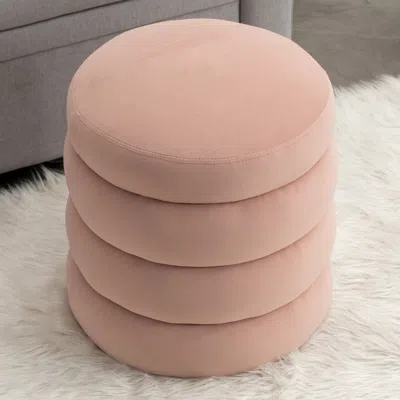 Simplie Fun 006-soft Velvet Round Ottoman Footrest Stool, Pink