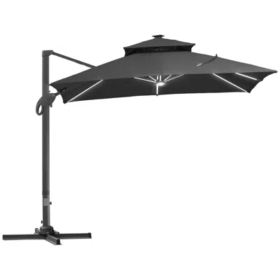 Simplie Fun 10ft Cantilever Patio Umbrella With Solar Led Lights, Double Top In Black