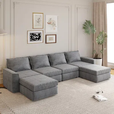 Simplie Fun 115 Chenille Modular Sectional Sofa 6 Seat Sleeper Sofa
