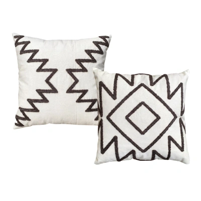 Simplie Fun 17 X 17 Inch 2 Piece Square Cotton Accent Throw Pillow Set In White