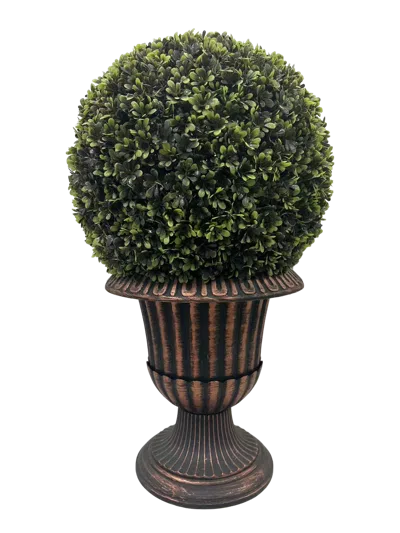 Simplie Fun 24" Ball Topiary In Bronze Pedestal Pot, Artificial Faux Plant In Green