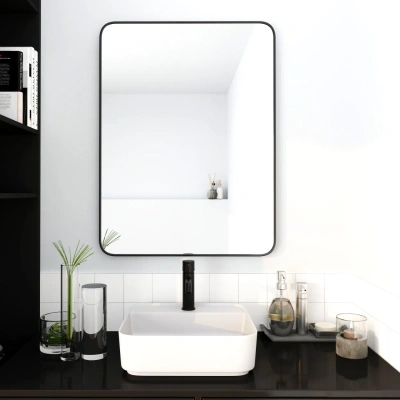 Simplie Fun 24 X 32 Inch Bathroom Mirror Black Aluminum Frame In Transparent