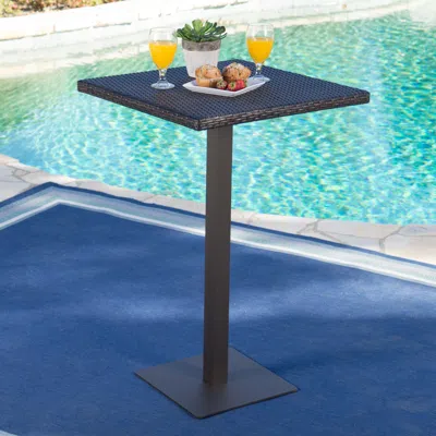 Simplie Fun 26" Square Rattan Bar Table With Iron Frame In Brown