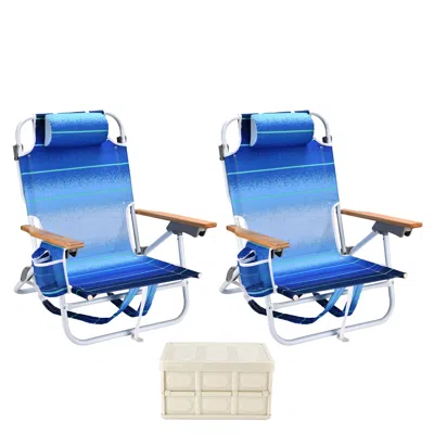 Simplie Fun 2pcs Backpack Beach Chairs For Adults Beach Towel Backpack Beach In Blue