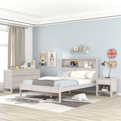 Simplie Fun 3-pieces Bedroom Sets Full Size Platform Bed In White
