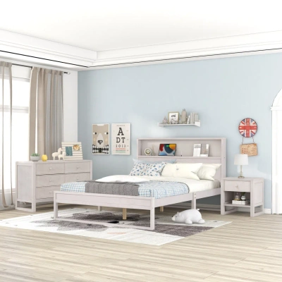 Simplie Fun 3-pieces Bedroom Sets Queen Size Platform Bed In Neutral