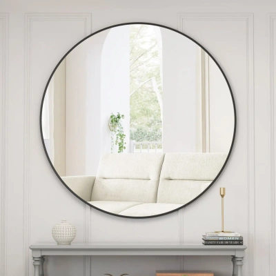 Simplie Fun 48" Wall Mounted Black Circular Mirror In Transparent