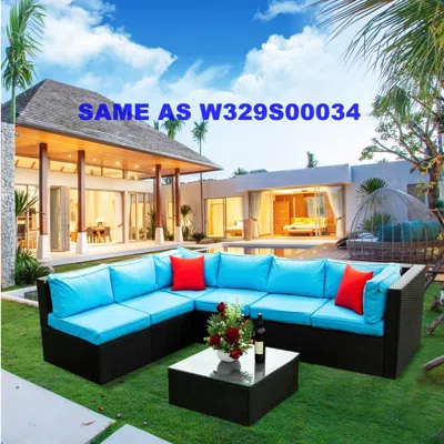 Simplie Fun 5 Pieces Pe Rattan Sectional Outdoor Furniture Cushioned U Sofa Set In Multi