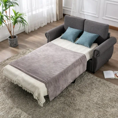 Simplie Fun 57.5" Pull Out Sofa Bed Loveseat Sleeper In Gray