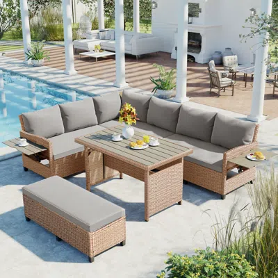 Simplie Fun 5piece Outdoor Patio Rattan Sofa Set In Purple
