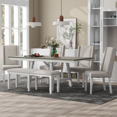 Simplie Fun 6piece Classic Dining Table Set In Gray