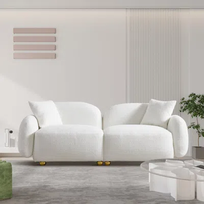 Simplie Fun 77.95" Cozy Teddy Fabric Sofa Luxurious Plush Upholstered Couch In White