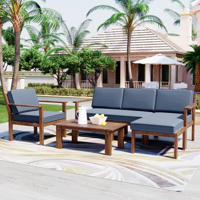 Simplie Fun A Multi-person Sofa Set With A Small Table, Suitable For Gardens, Backyards, And Balconies. In Blue