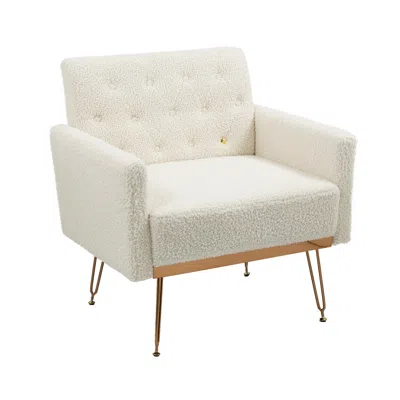 Simplie Fun Accent Chair,leisure Single Sofa With Rose Golden Feet,whtte Teddy In White