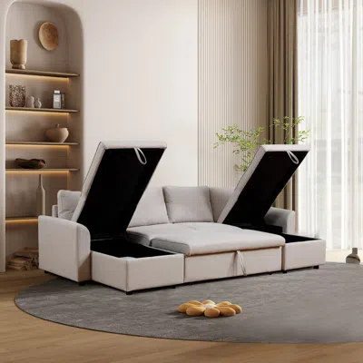 Simplie Fun Artemax U-shape Pullout Sleeper Sectional Sofa In White
