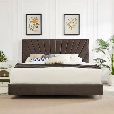 Simplie Fun B108 King Bed Beautiful Line Stripe Cushion Headboard In Black