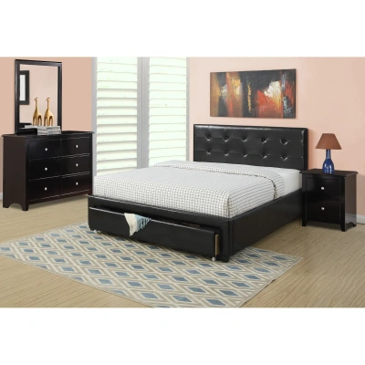 Simplie Fun Bedroom Furniture Black Storage Under Bed Queen Size Bed Pu Leather Upholstered