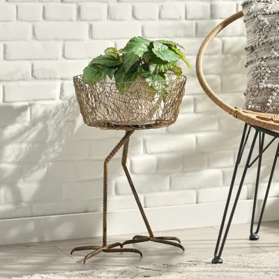Simplie Fun Boho Glam Flamingo Planter Artisan-crafted Eye-catching Decor In Brown