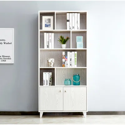 Simplie Fun Bookcase, Bookshelf With Doors, White